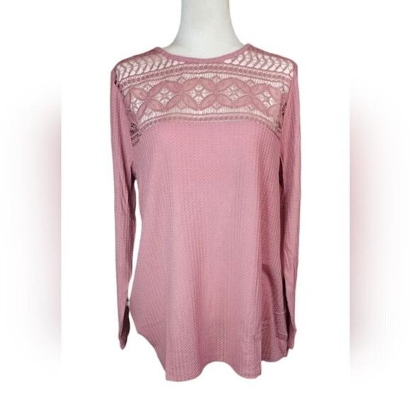 Torrid Waffle Crochet Yoke Top blush long sleeve size 28 women's top - Picture 1 of 7